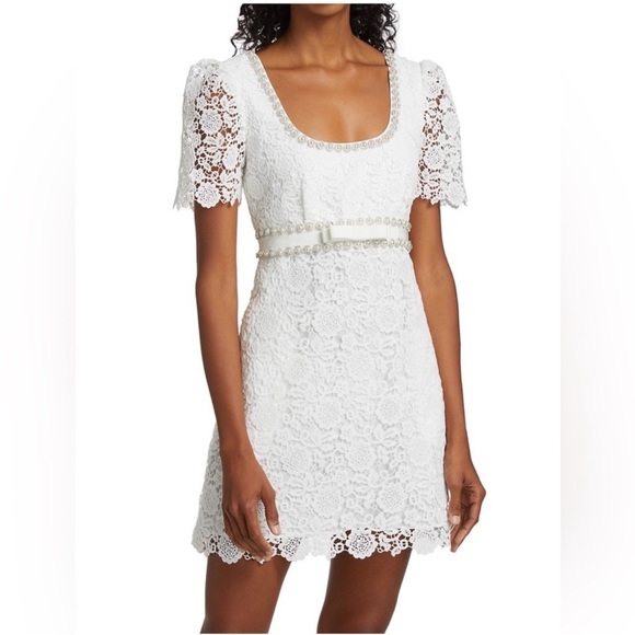 EUC Self-Portrait White Lace Guipure Mini Dress Size 10 - Picture 1 of 5